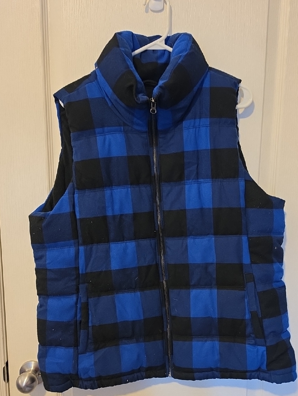 Old Navy Blue and Black Plaid Puffer Vest